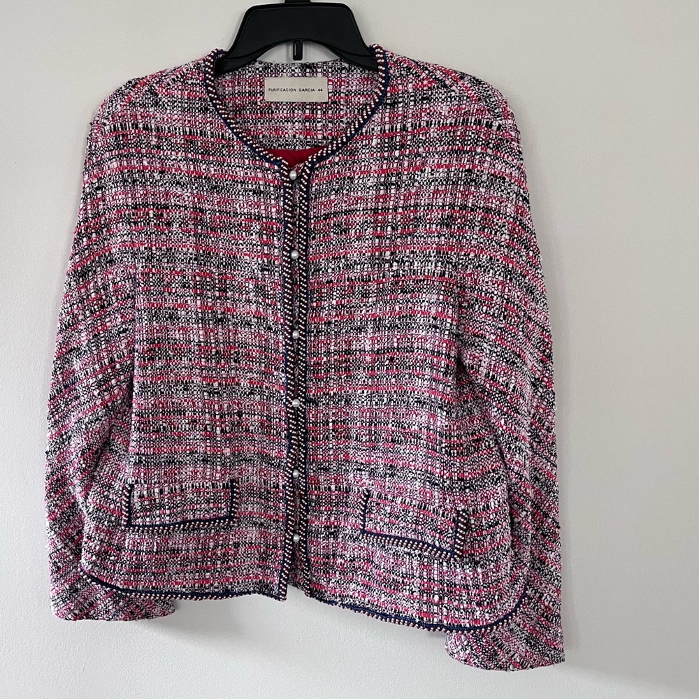PURIFICACION GARCIA pearl button multicolor boucle tweed jacket blazer M/L 44 EU - Picture 6 of 17